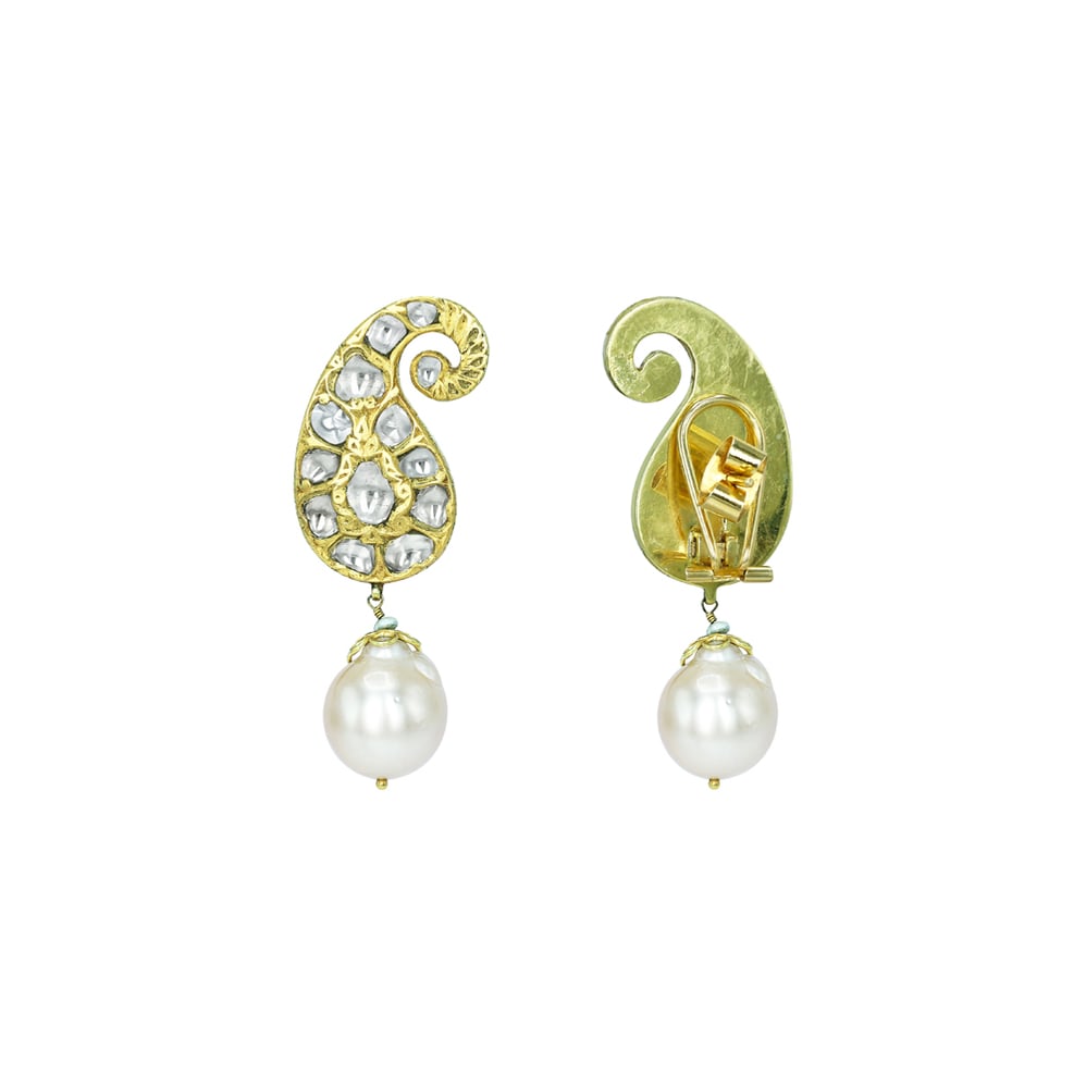 Paisley Polki Earrings with Pearl Drops